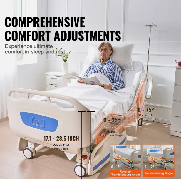 Premium 5 Function Full Electric Hospital Bed ICU Medical Bed 550LBS Loads